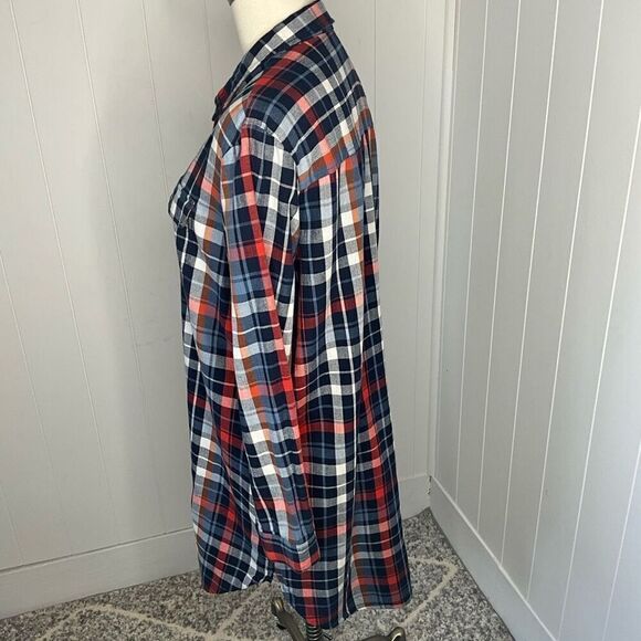 Universal Thread Women Large Button Front Shirt Mini Dress Red Blue Plaid Cotton - Picture 10 of 14